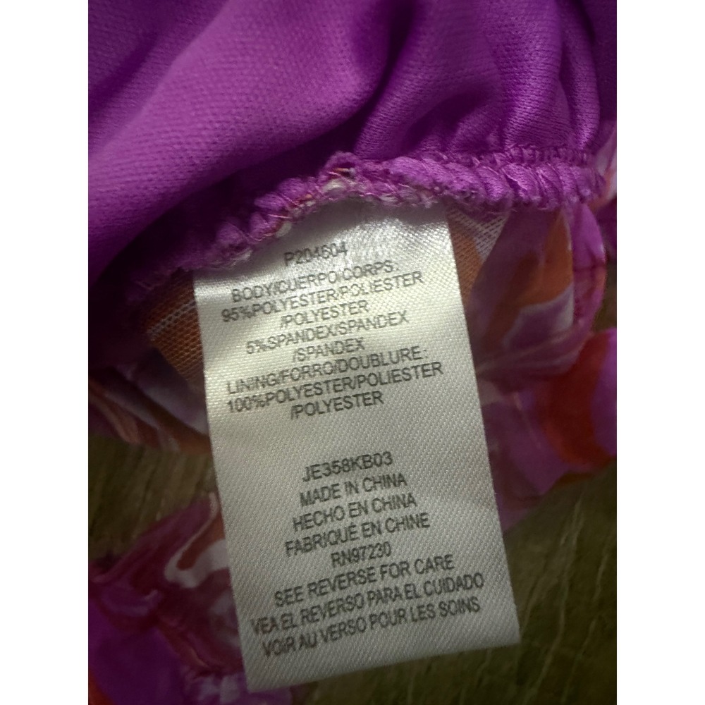 Almost Famous Mesh Ruched Long Sleeve Top Size M Pink Orange Swirl Psychedelic - Picture 3 of 7